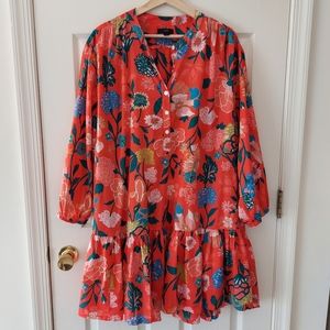 J Crew Oversized Red Jade Painted Floral Swingy Cover Up Dress Size Large